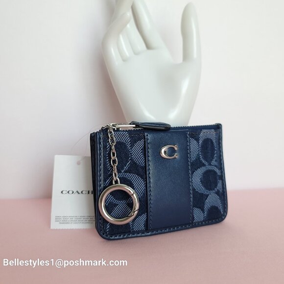 COACH Mini Skinny ID Card Case in Denim Signature- Deep Blue multi color⭐ - Picture 7 of 16